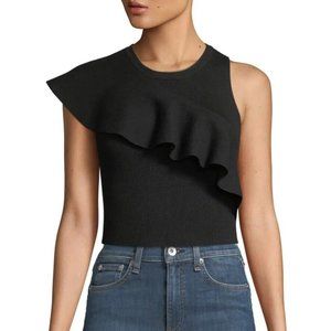 A.L.C. Sleeveless Malia Diagonal Ruffle Black Ribbed Knit Top